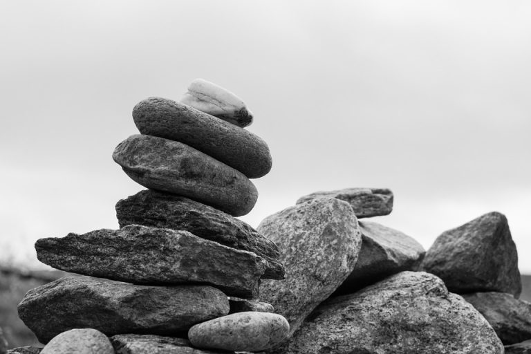 black and white stack of stones